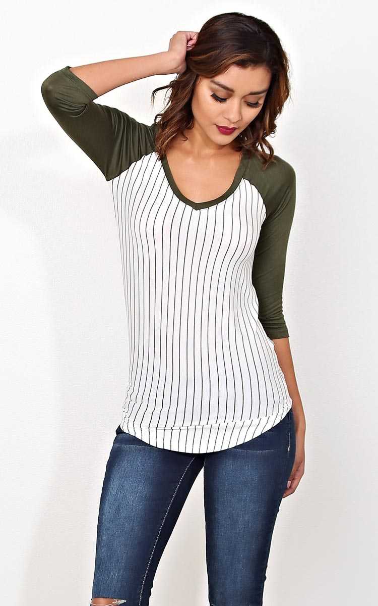 Olive Take The Field Knit Raglan - MED - Olive Combo in Size Medium by Styles For Less