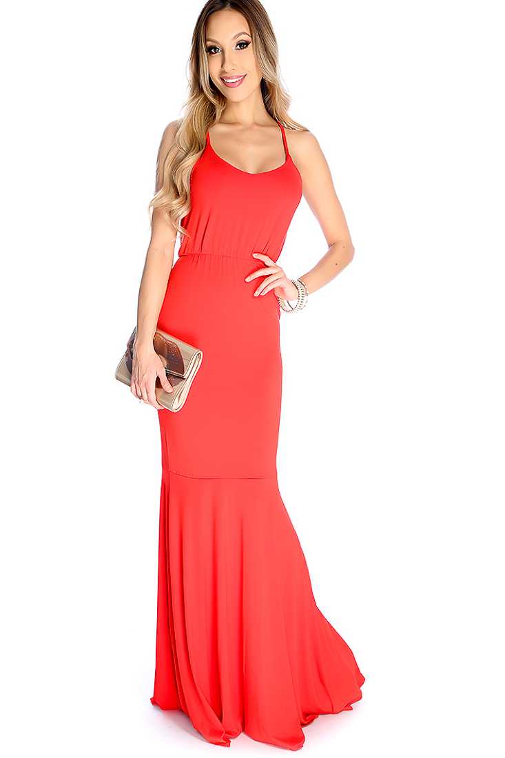 Sexy Red Cross Strappy Back Maxi Mermaid Party Dress