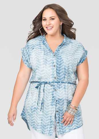 Denim Chevron Tie Dye Tunic