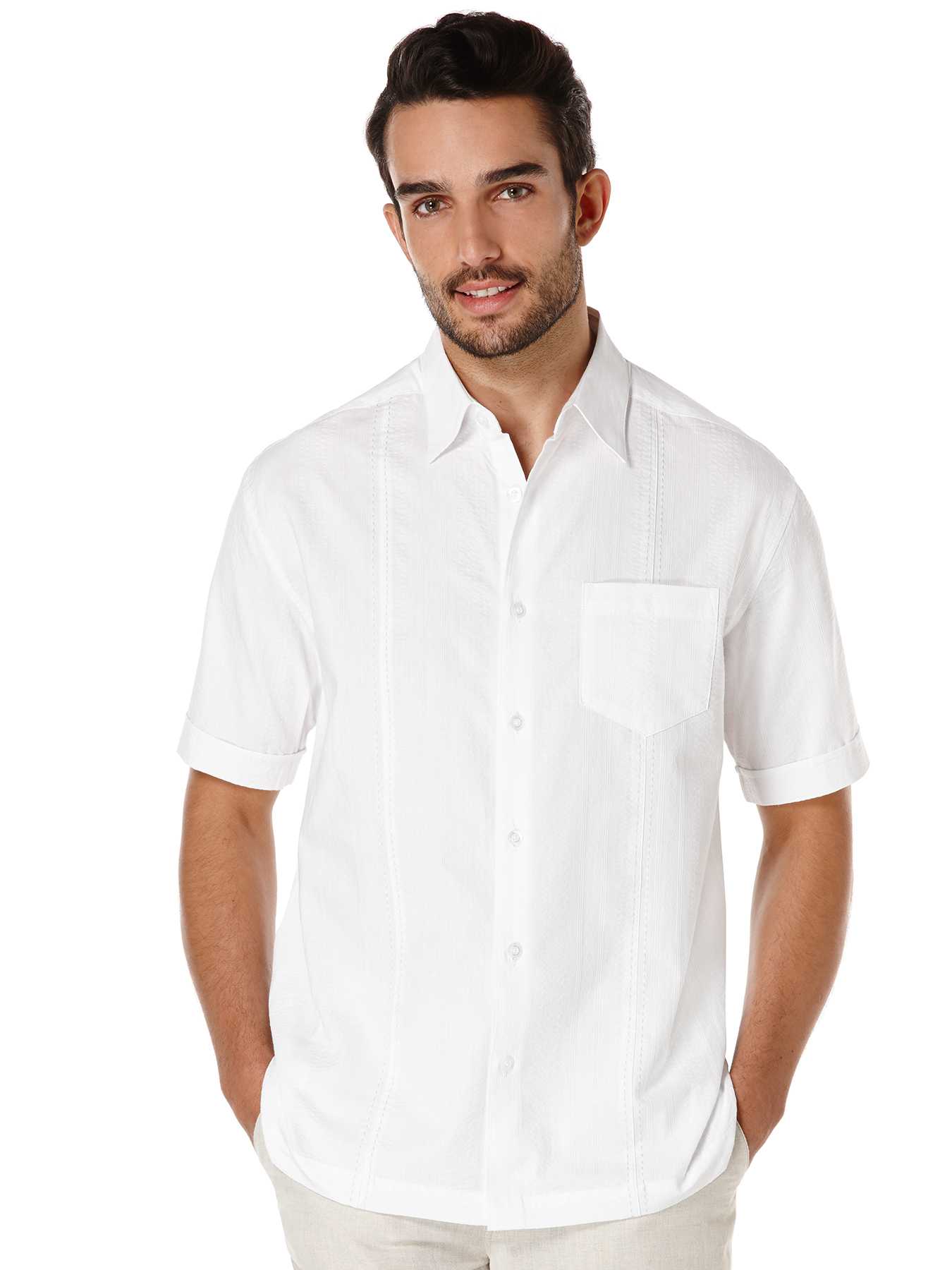 Cubavera Cotton Short Sleeve Front Tuck Seersucker