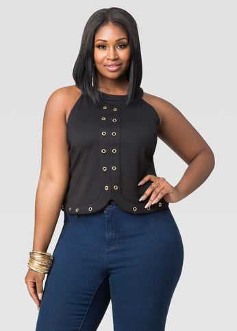 Grommet Tulip Hem Crop Top