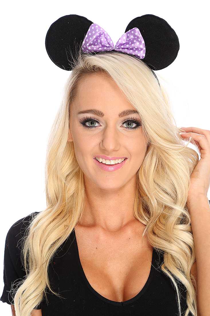 Purple Polka Dot Print Bow Mouse Ears