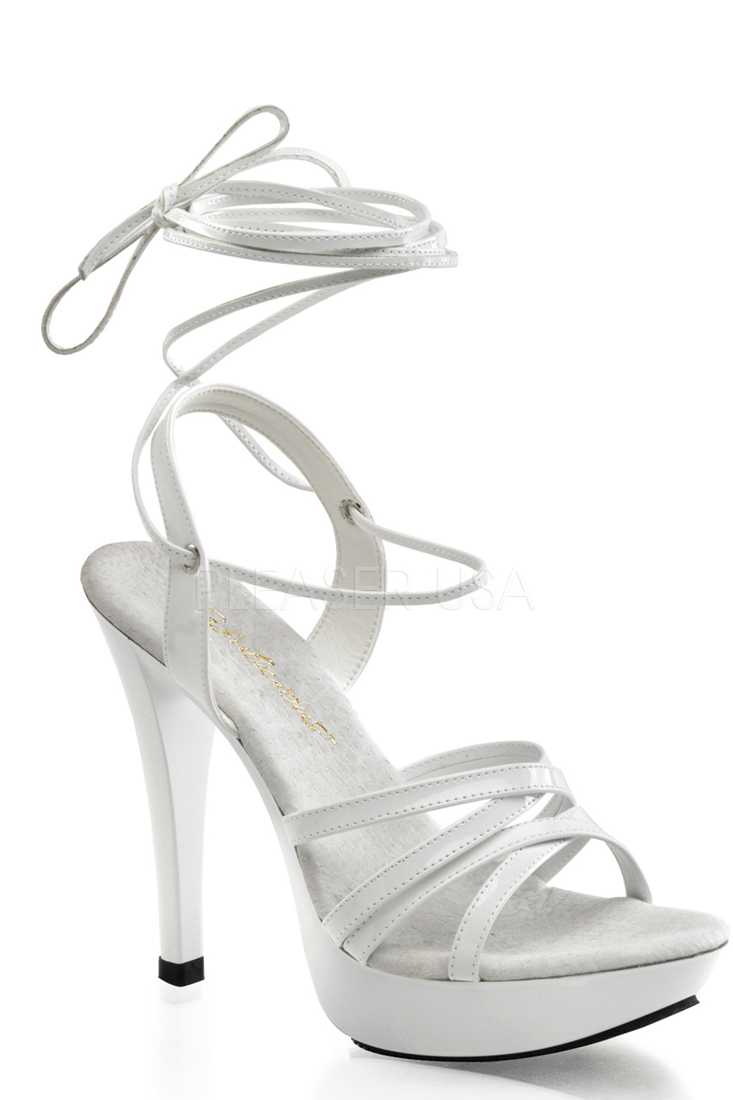 White Wrap Around Strap Platform High Heels Patent