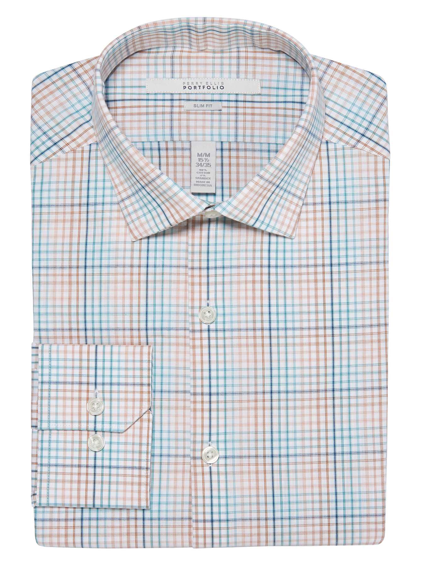 Perry Ellis Slim Fit Ombre Plaid Dress Shirt
