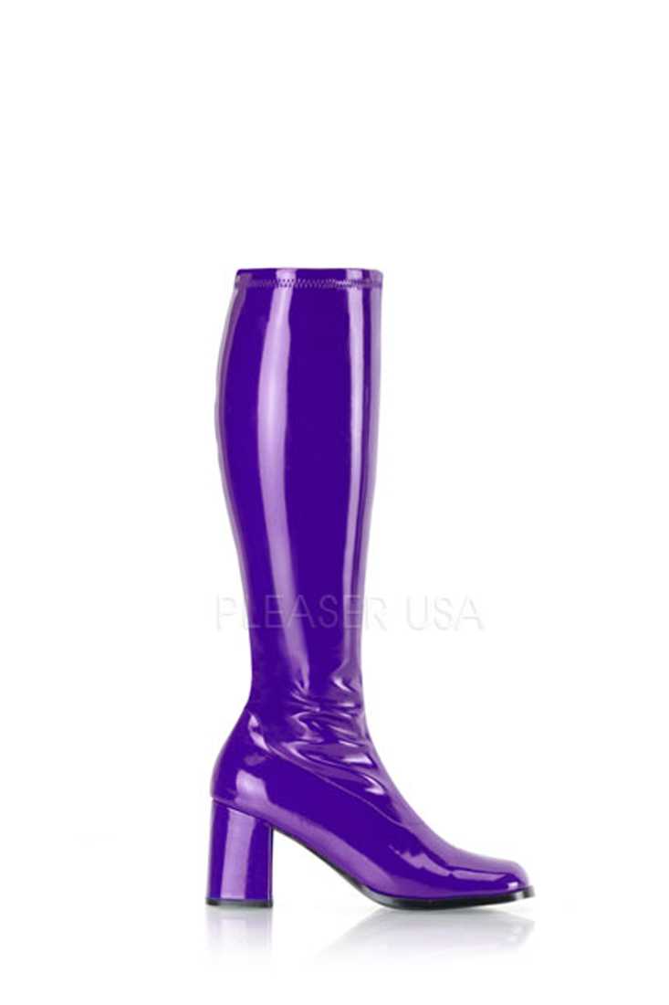 Purple Chunky Heel GoGo Boots Patent Faux Leather