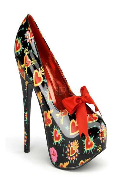 Black Patent Sacred Heart Print Pumps