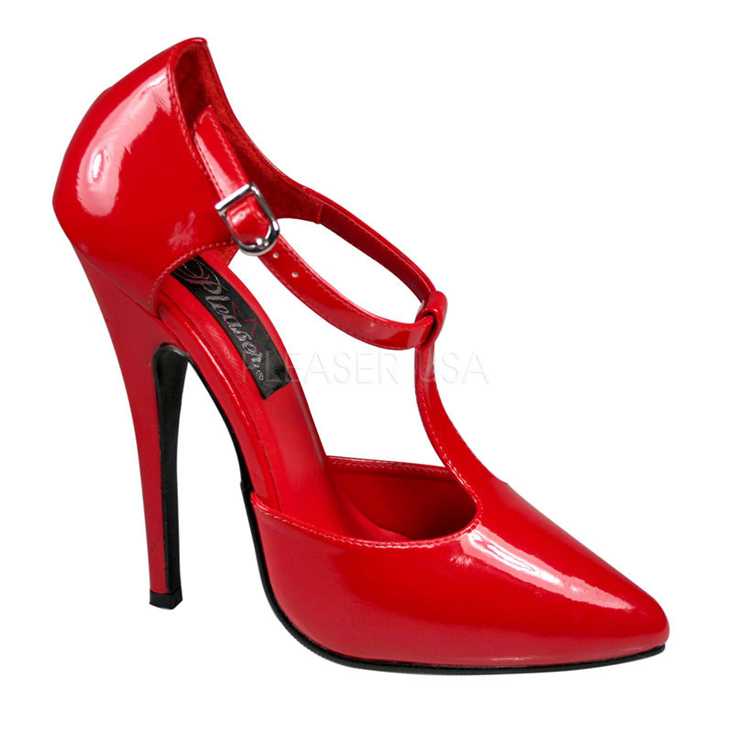 Red Patent T Strap Single Sole High Heels