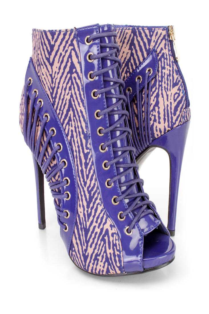 Blue Two Tone Printed Ankle Booties Fabric