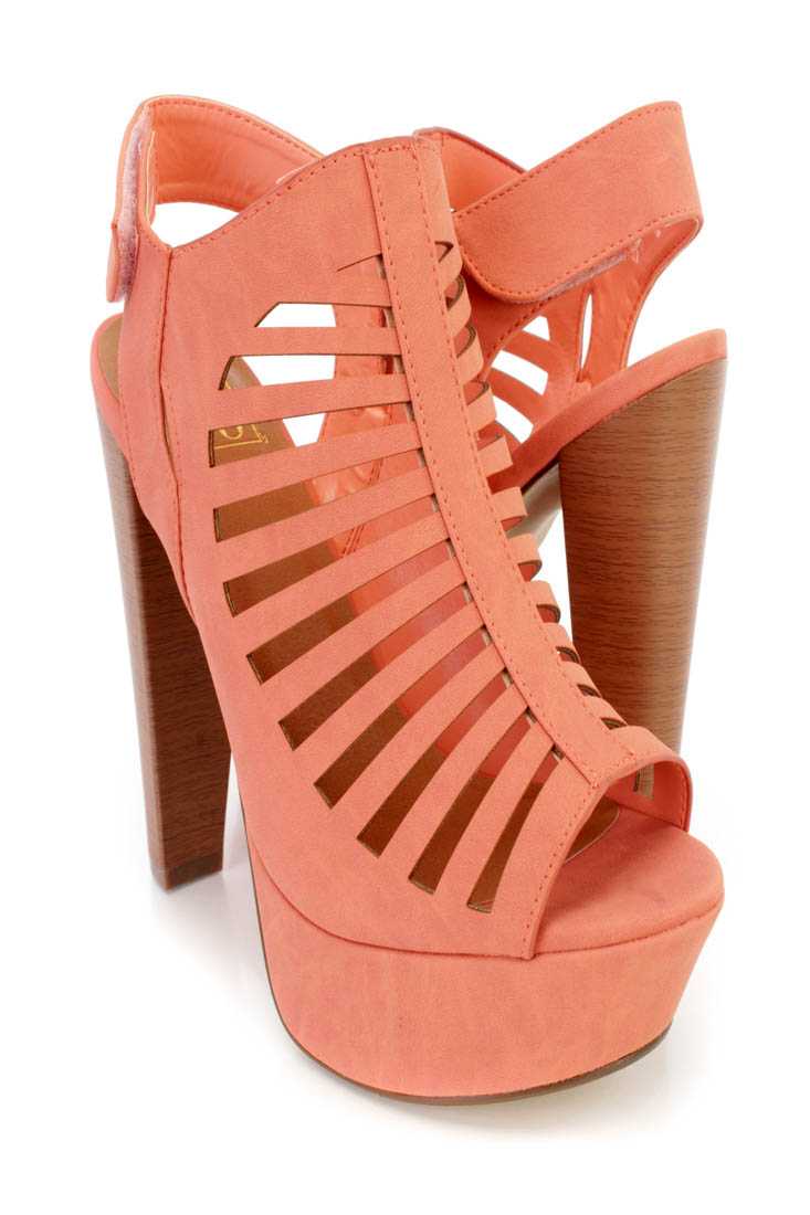 Salmon Perforated Strappy Platform Booties Nubuck