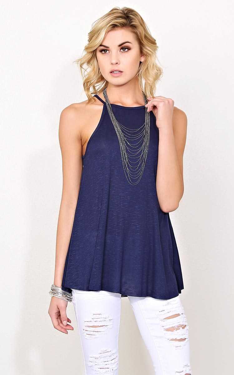 Jenny Navy Rib Knit Tank - XLGE - Navy in Size X-Large by Styles For Less