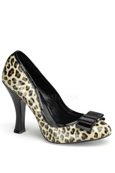 Tan Black Cheetah Print Faux Leather Bow Accent Pump High Heels