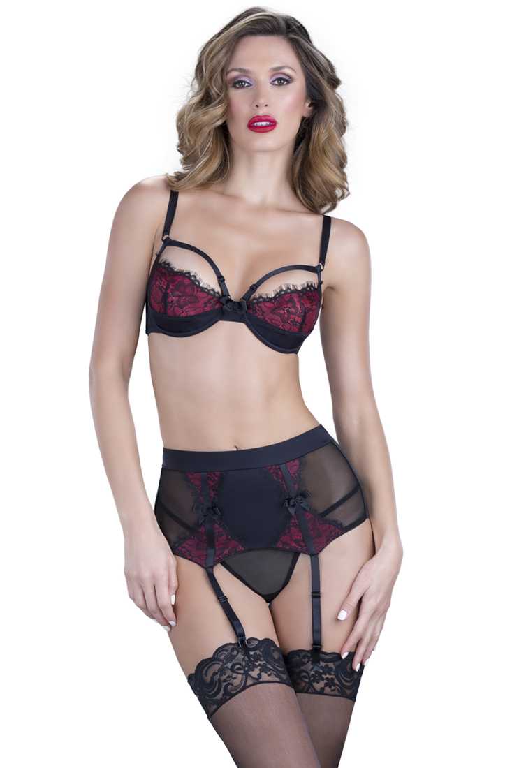 Black Red Lace Two Tone Strappy Bra Undergarment