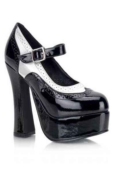Black White Patent Chunky Spectator High Heels