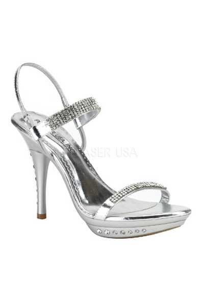 Silver Metallic Rhinestone Strappy High Heels