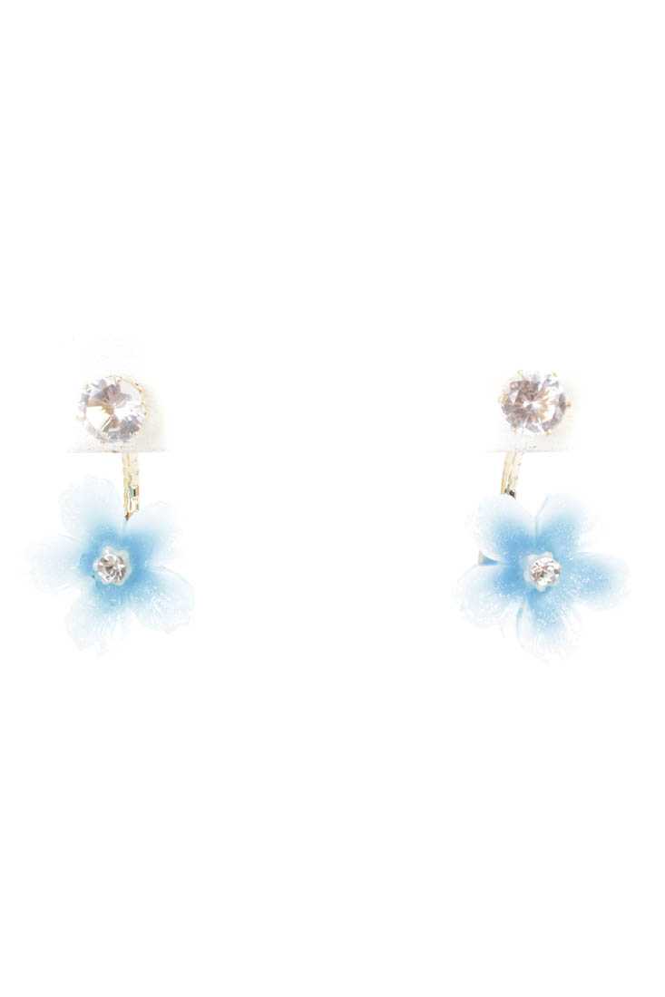 Blue Gold Shimmer Flower Rhinestone Detail Earrings