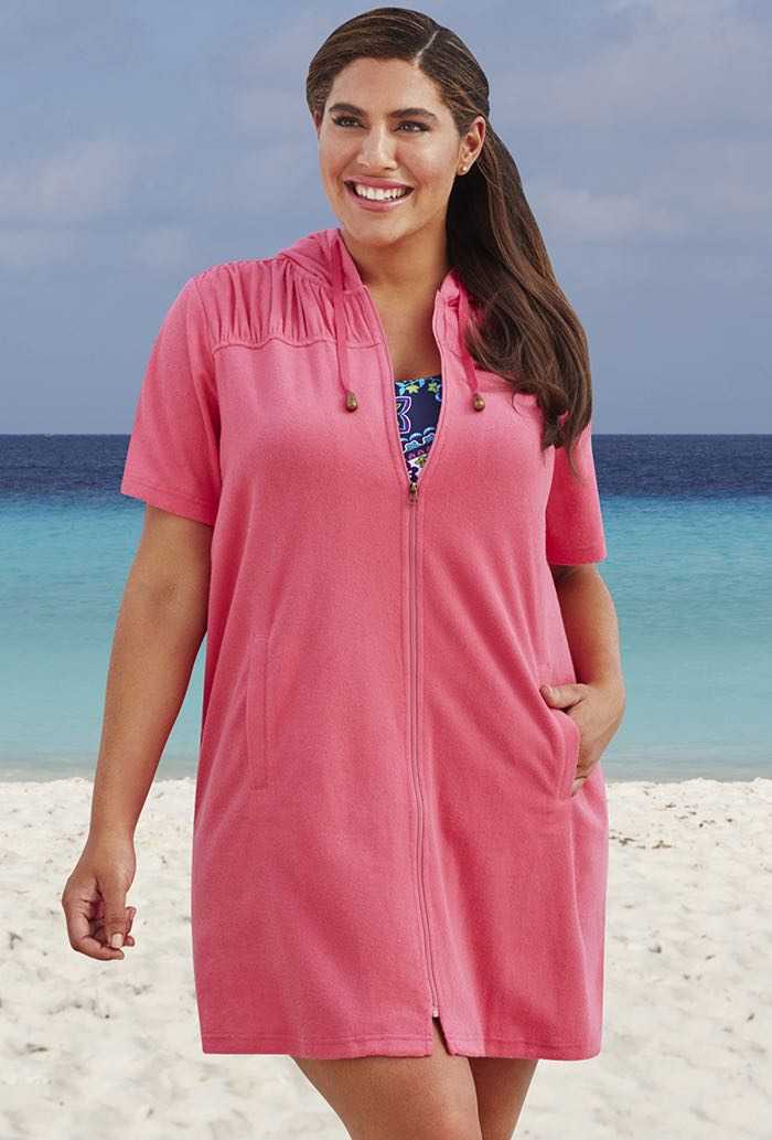 Coral Terry Zip 26-36 Cover Up