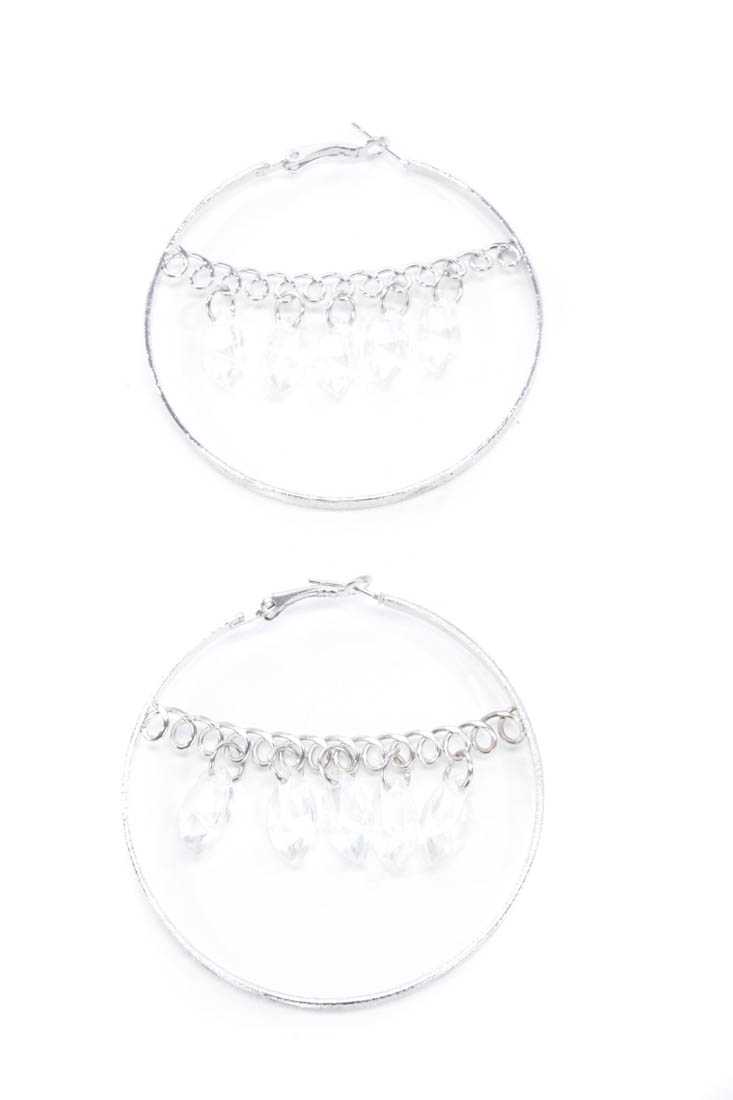 Clear Silver Hoop Dangling Beads Earrings Earrings