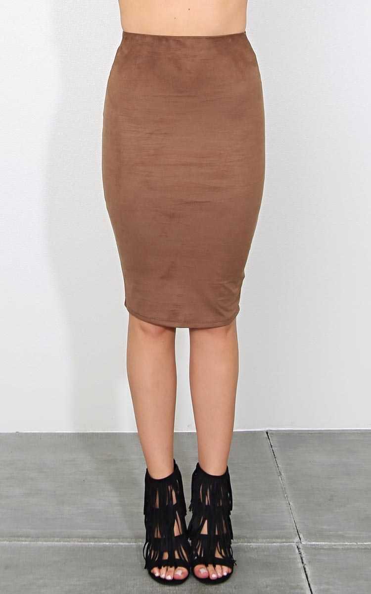Suede With Me Pencil Skirt - XLGE - Taupe in Size X-Large by Styles For Less