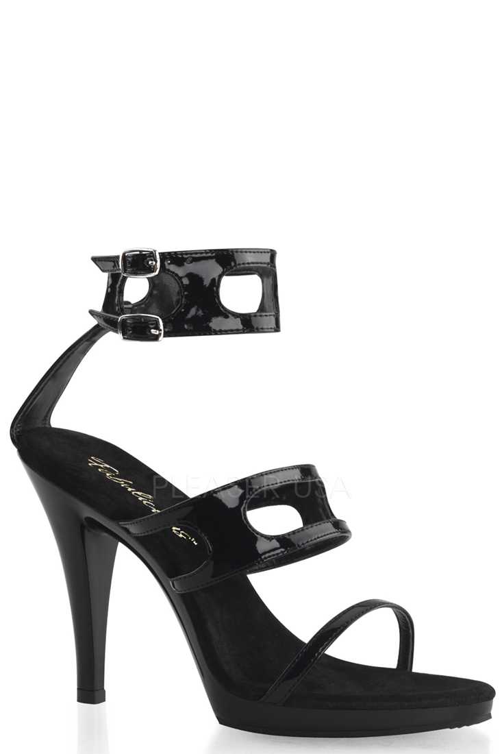 Black Cut Out Strappy High Heels Patent