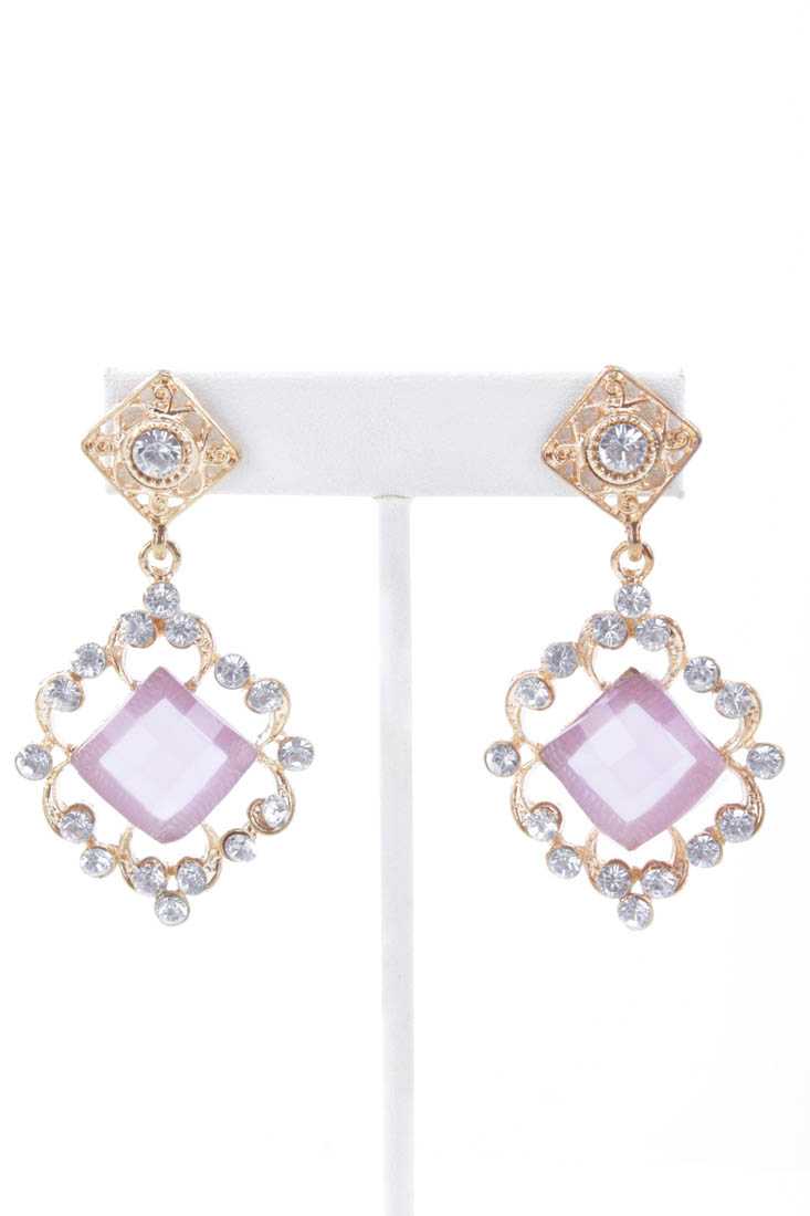 Lavender Gold High Polish Rhinestone Earrings