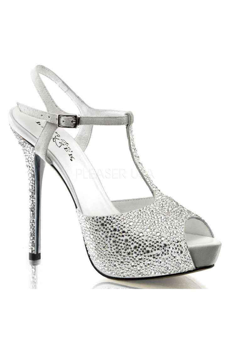 White Rhinestone T Strap Peep Toe Heels Faux Suede