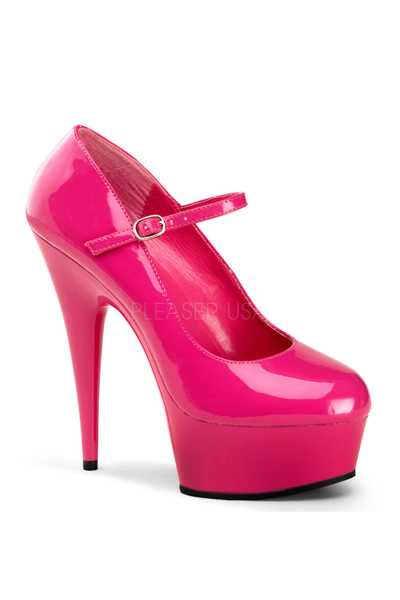 Hot Pink Patent Faux Leather Maryjane High Heels
