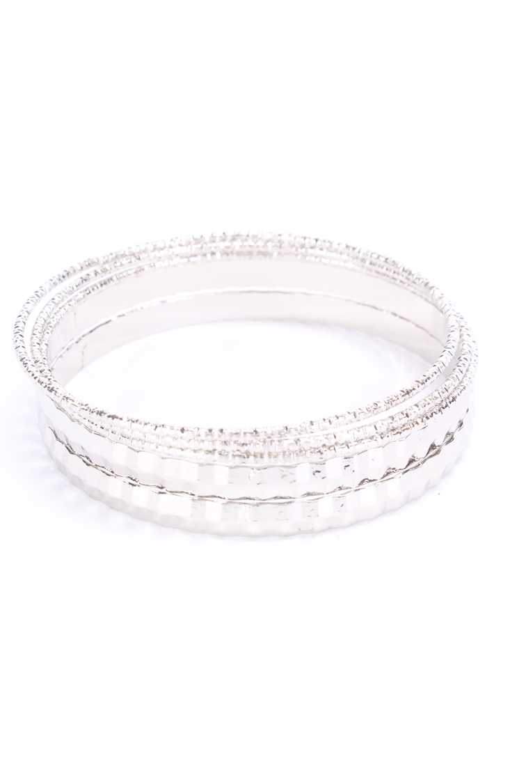 Silver High Polish Carved Detail Slender Design Bracelet Set