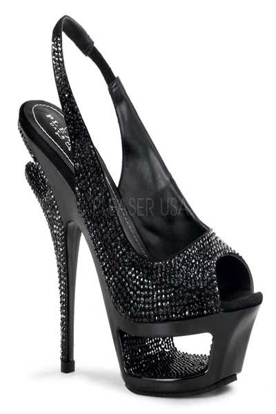 Black Suede Rhinestones Cut-Out Platform Sling-Back Sandal Heel