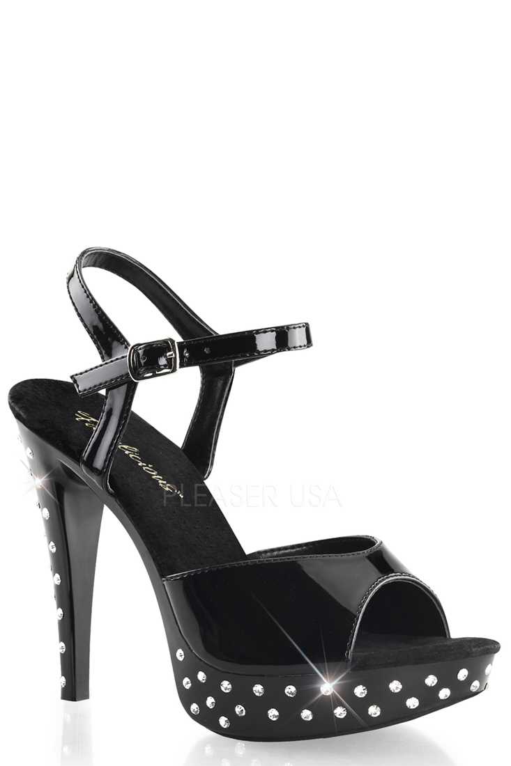 Black Rhinestone Platform High Heels Patent