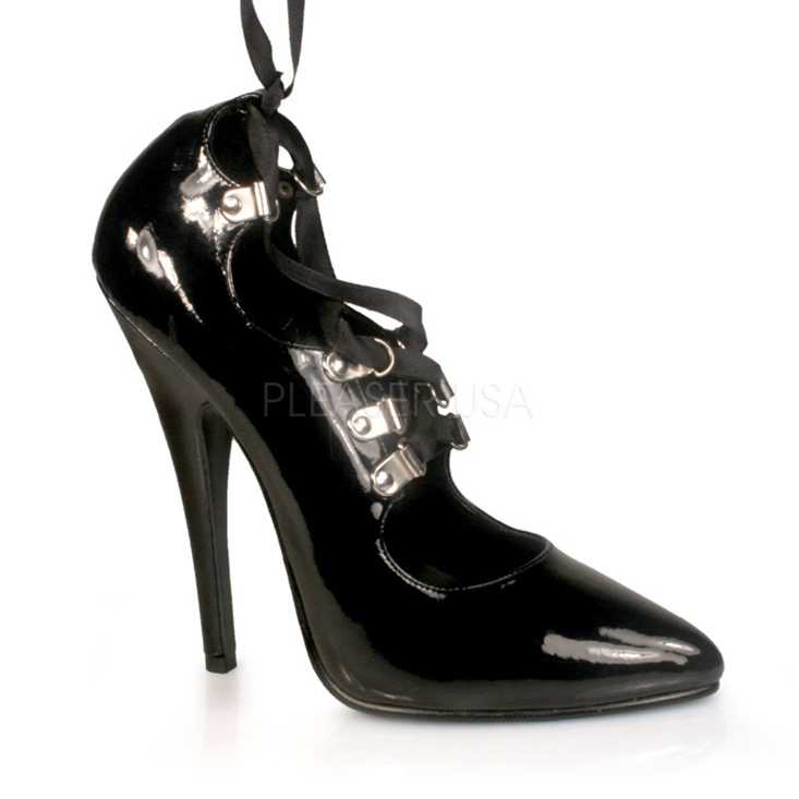 Black Patent Lace Up Ribbon High Heels