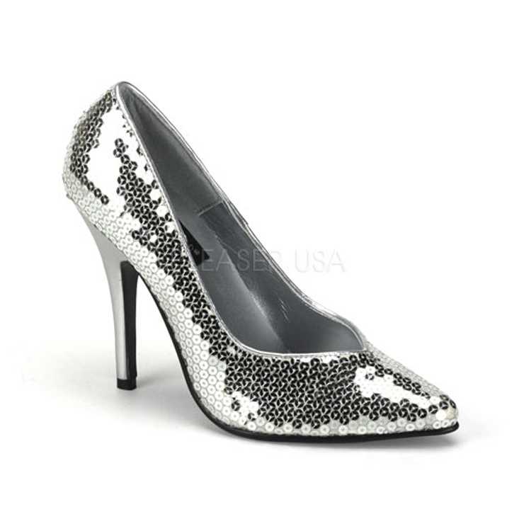 Silver Sequins Pointed Toe Pump High Heels