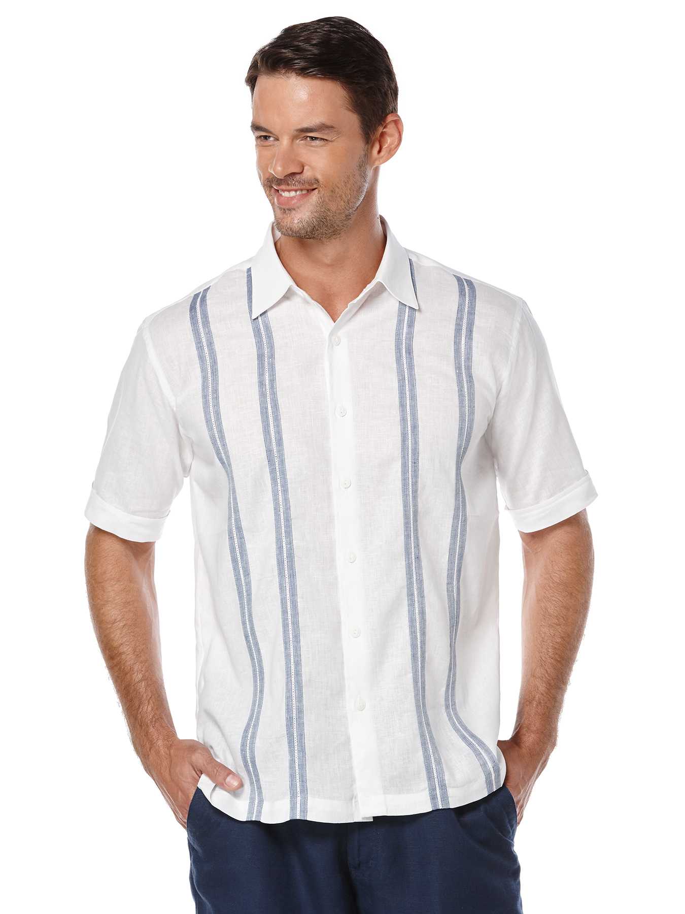 Cubavera Short Sleeve Linen Vertical Stripe