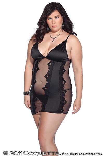 BLACK PLUS SIZE LACE CENTER INTIMATES CHEMISE