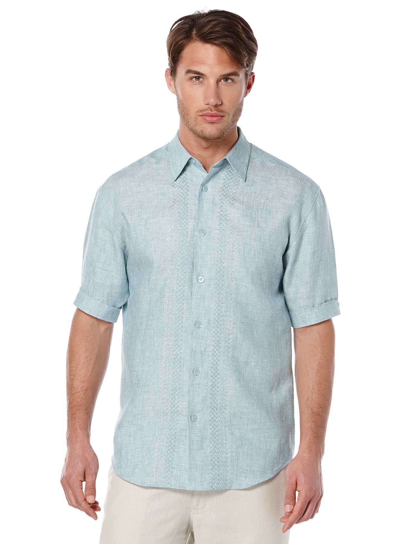 Cubavera Short Sleeve 100% Linen Ombre With Embroidery