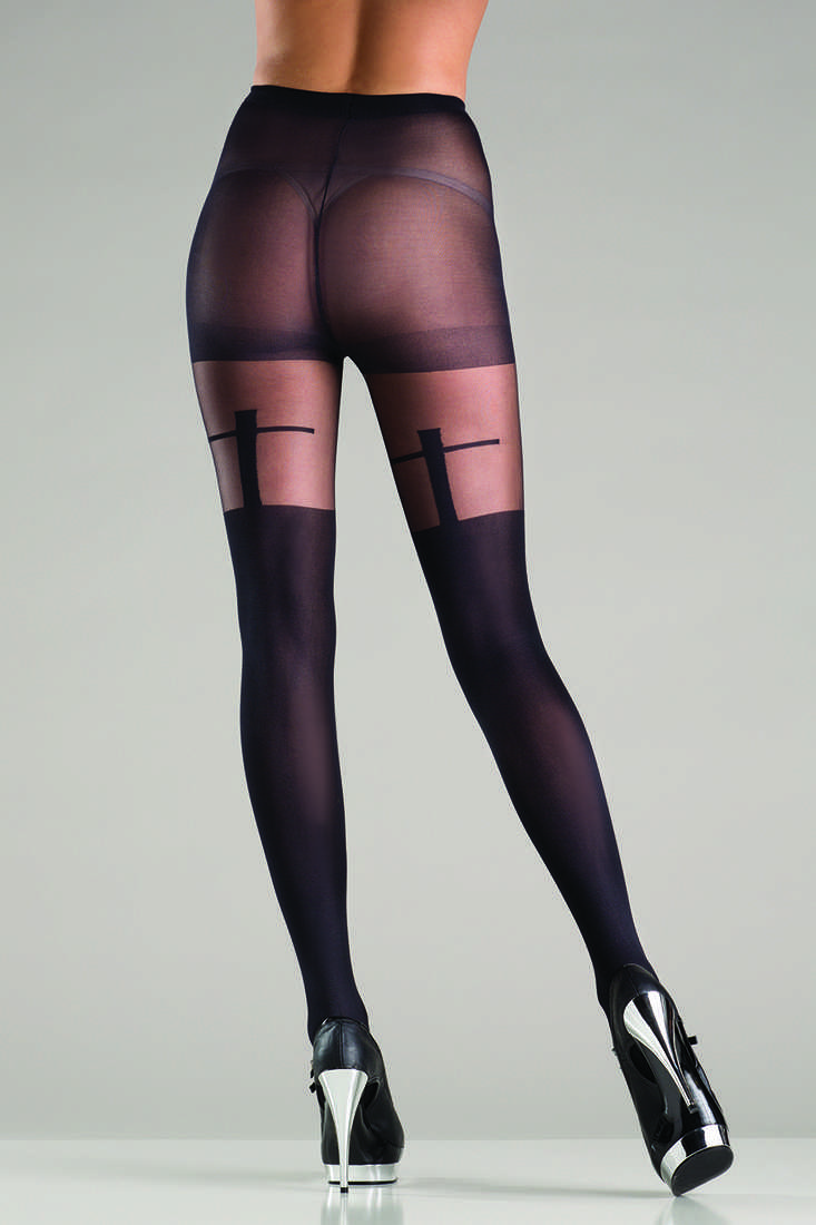 Black Sheer Cross Design Pantyhose