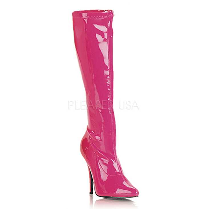 Hot Pink Knee High Single Sole Boots Patent