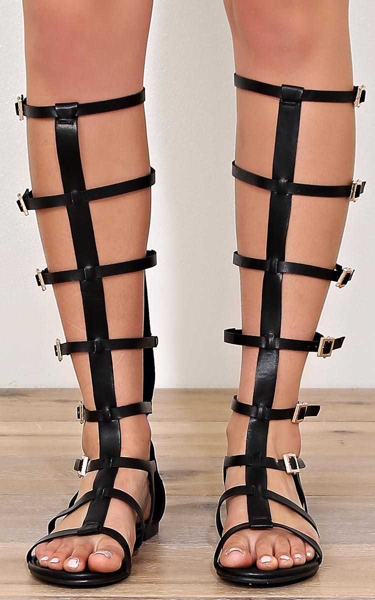 BAMBOO Athena Faux Leather Gladiator Sandals - Black in Size by Styles For Less