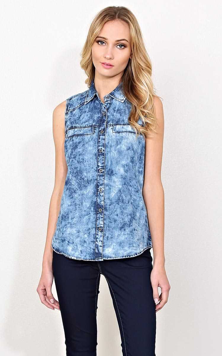 High Altitude Woven Chambray Tank - Acid Wash in Size by Styles For Less