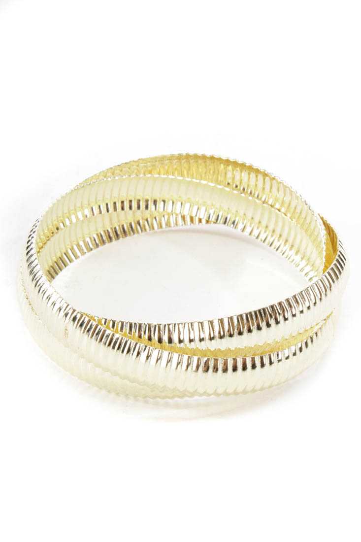 Gold Textured High Polish Metal Bangle Bracelets