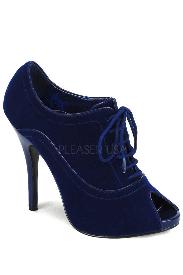 Blue Lace Up Peep Toe Ankle Booties Velvet