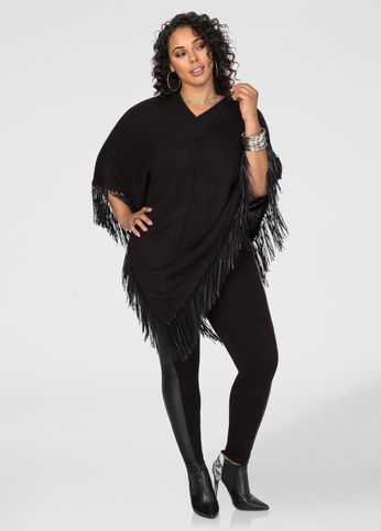 Fringe Hem Poncho Sweater