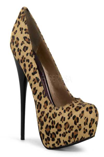 Leopard Faux Pony Fur Hidden Platform Plain Pump Stiletto Heel
