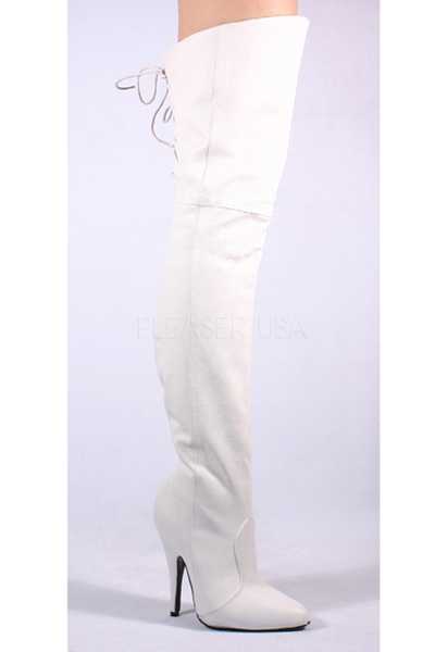 White Lace Back Cuff Over The Knee Thigh Height Heel Boots