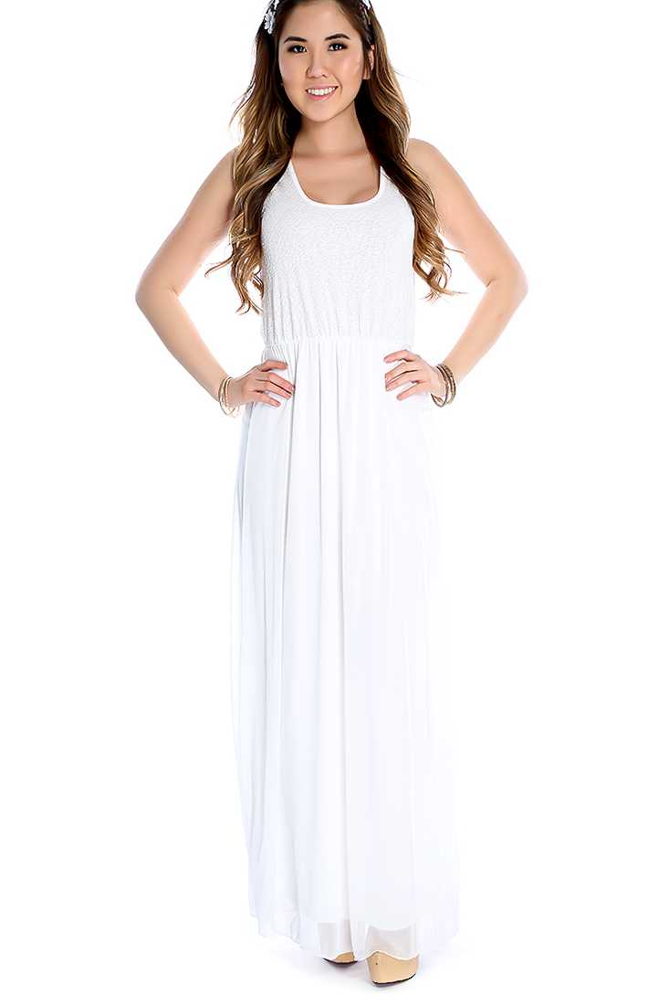 Stylish White Sleeveless Studded Maxi Dress