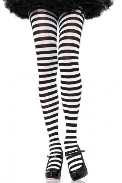 Black White Striped Tights Hosiery