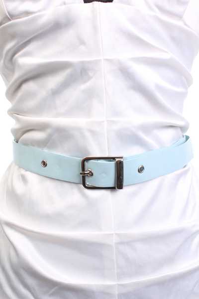 Baby Blue Thin Faux Leather Belt