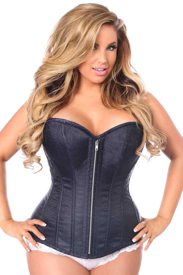 Navy Blue Brocade Steel Boned Corset