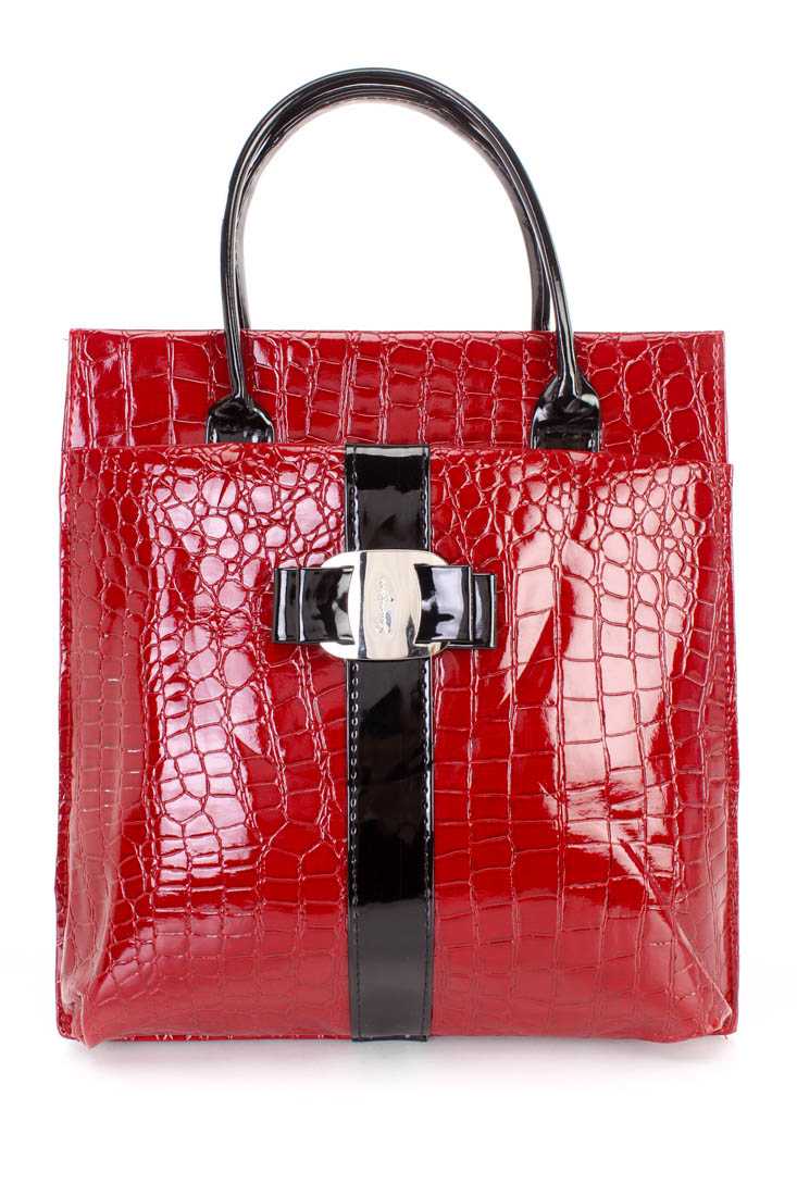 Red Reptile Texture Faux Leather Tote