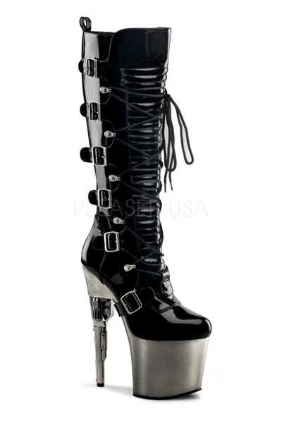 Black Pewter Lace Up Gun Heel Boots