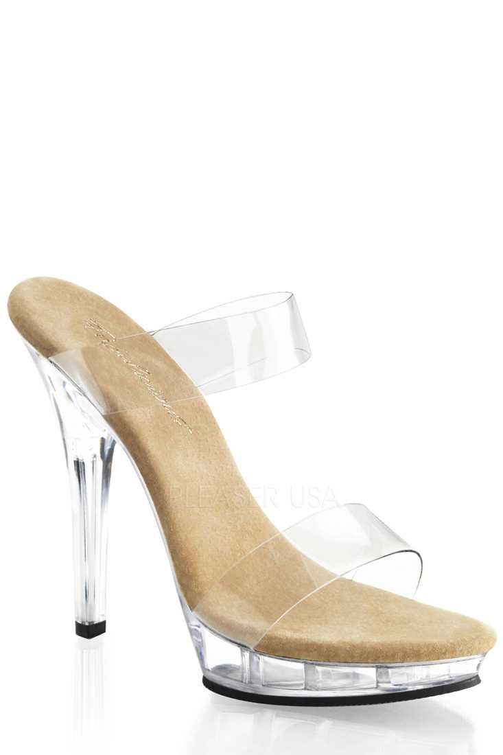 Tan Clear Two Band Slip On High Heels PVC
